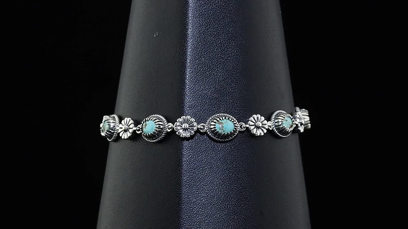 D'Joy Artisan Crafted Premium Royston Turquoise Bracelet in Sterling Silver (6.50-8.0In) 4.20 ctw