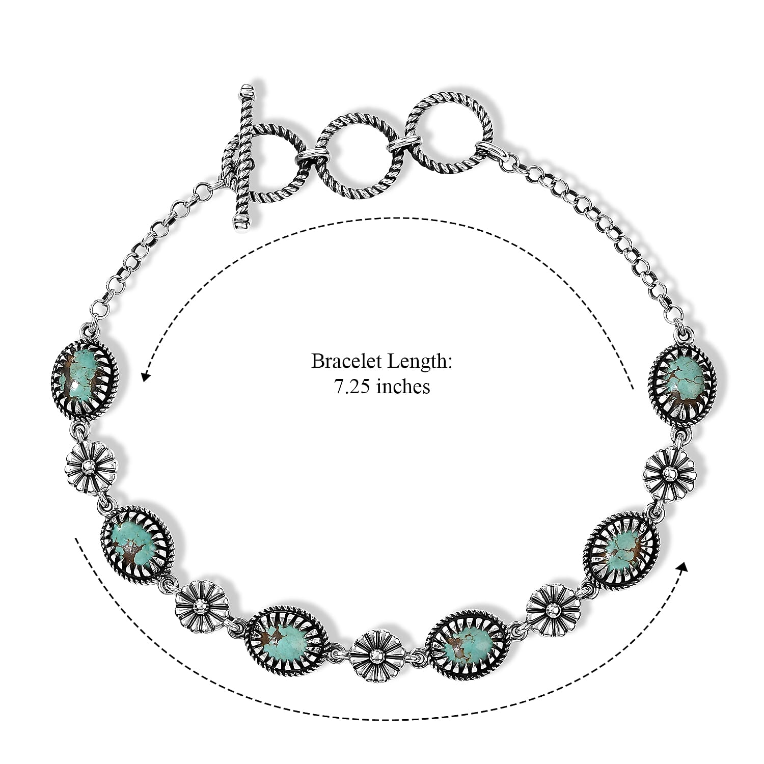 D'Joy Premium Royston Turquoise 4.20 ctw Bracelet in Sterling Silver (7.25 In)