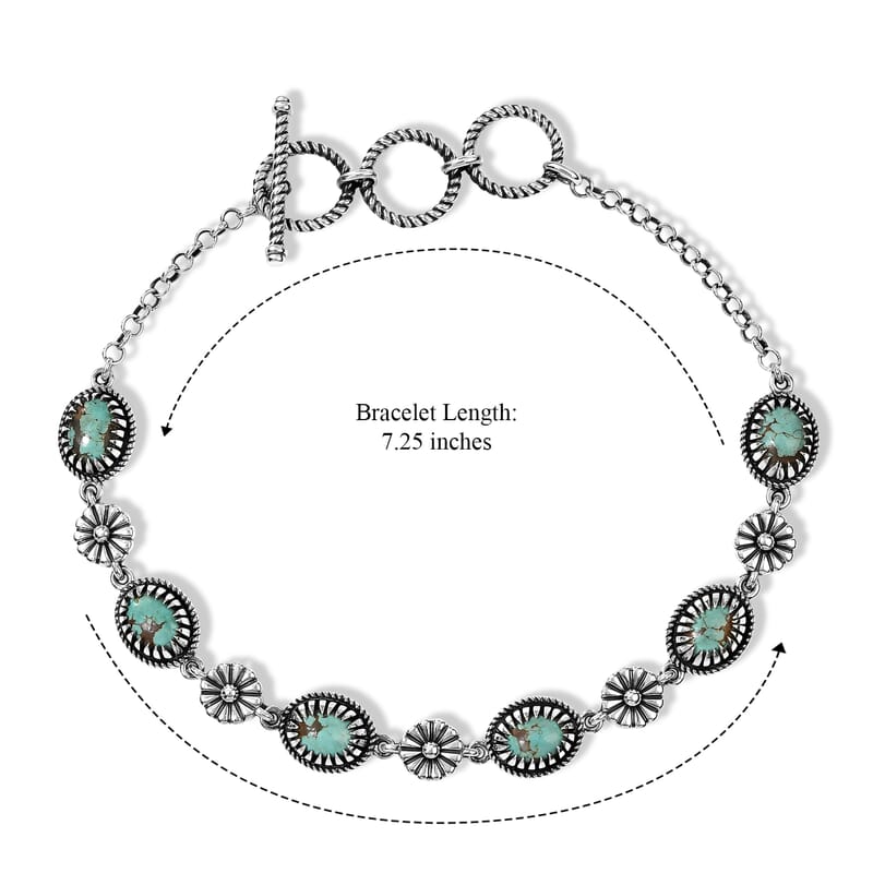 D'Joy Artisan Crafted Premium Royston Turquoise 4.20 ctw Bracelet in Sterling Silver (6.50-8.0In)