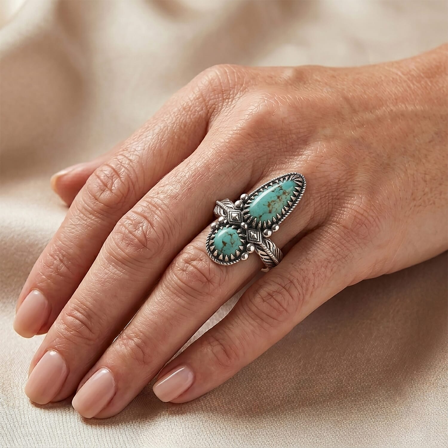 D'Joy Premium Royston Turquoise 3.30 ctw Ring in Sterling Silver (Size 7.0)