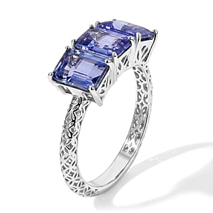 SGL Certified Premium Tanzanite 3.15 ctw 3 Stone Ring in 10K White Gold (Size 10.0)