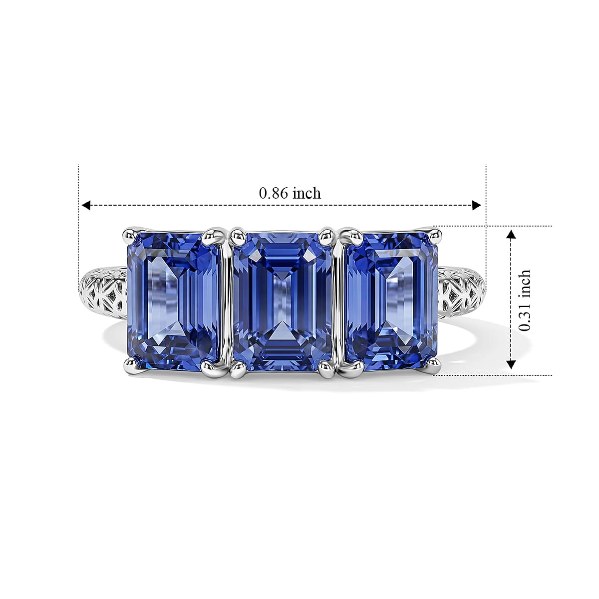 SGL Certified Premium Tanzanite 3.15 ctw 3 Stone Ring in 10K White Gold (Size 10.0) image number 3