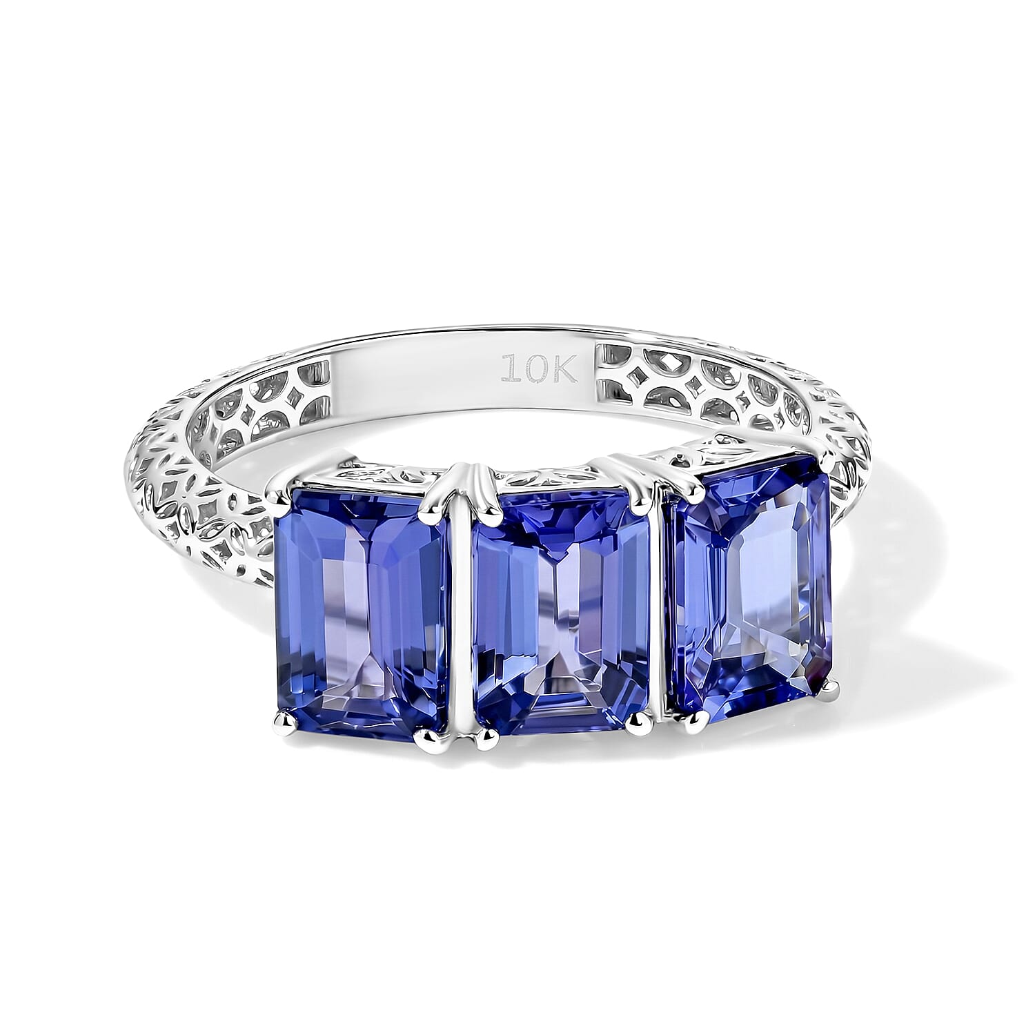 SGL Certified Premium Tanzanite 3.15 ctw 3 Stone Ring in 10K White Gold (Size 6.0)