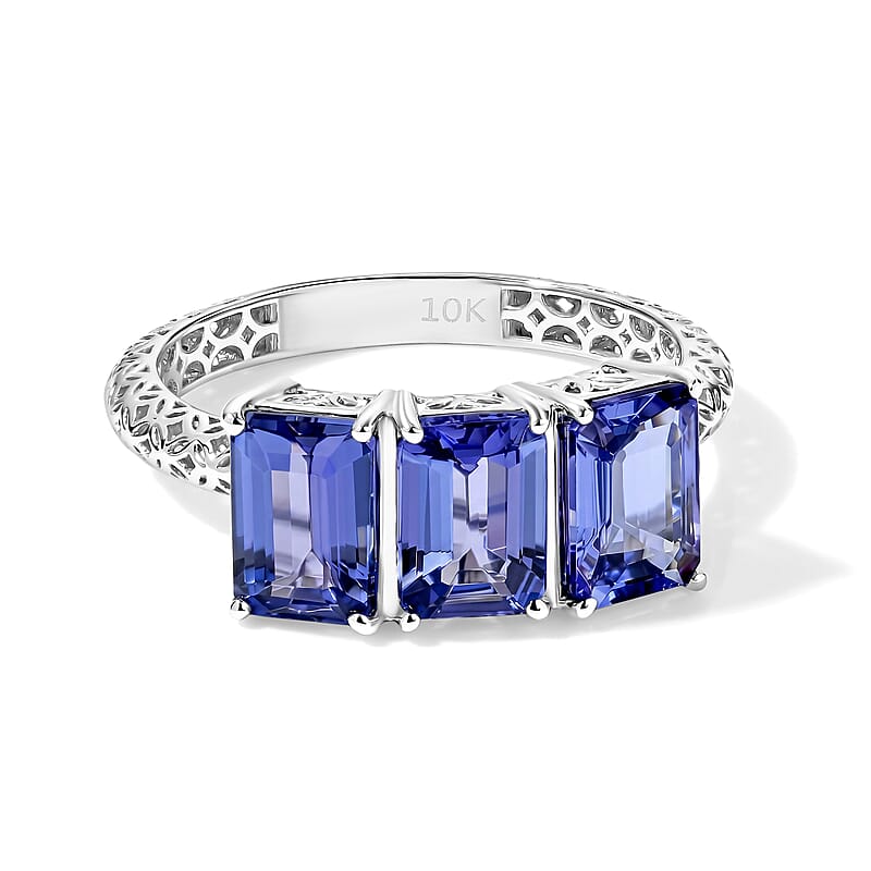 SGL Certified Premium Tanzanite 3.15 ctw 3 Stone Ring in 10K White Gold (Size 6.0)