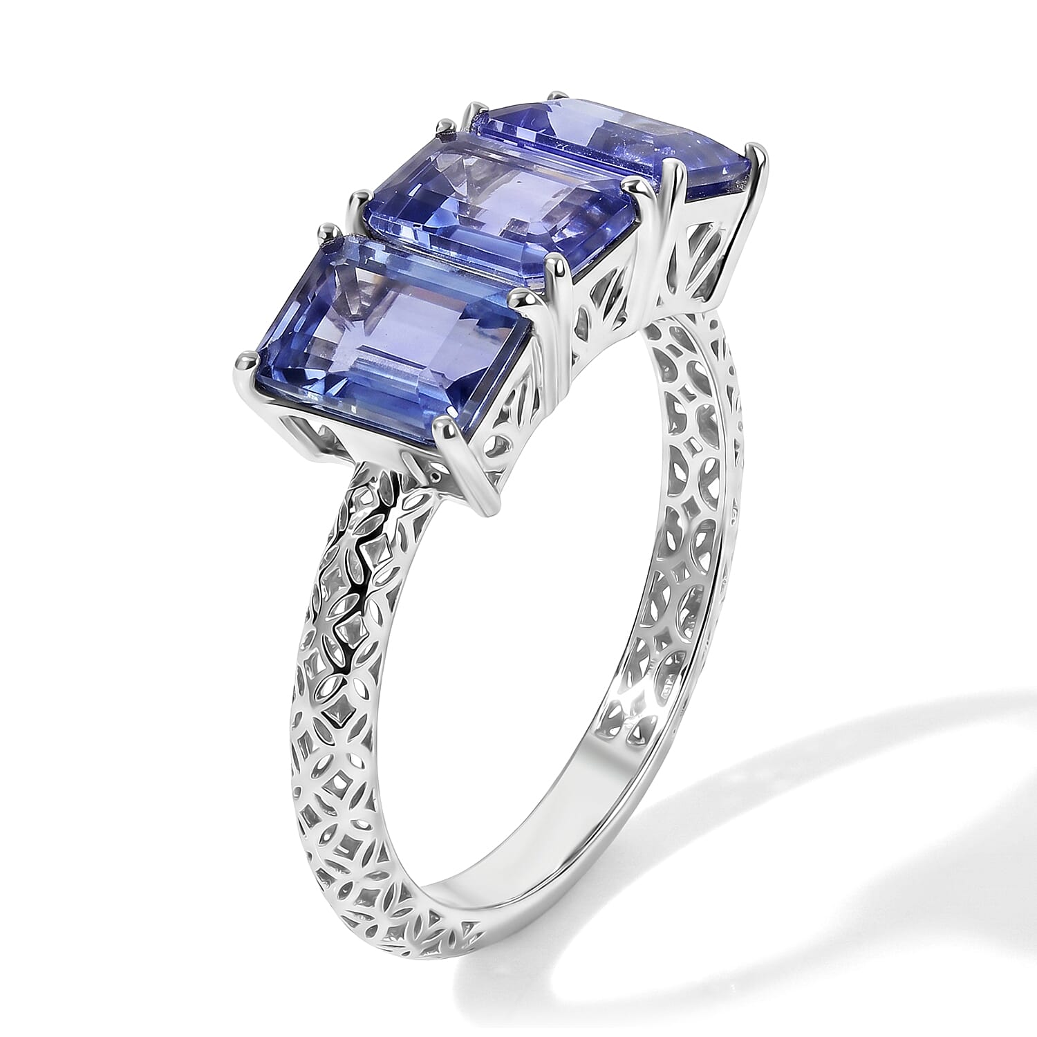 SGL Certified Premium Tanzanite 3.15 ctw 3 Stone Ring in 10K White Gold (Size 6.0)