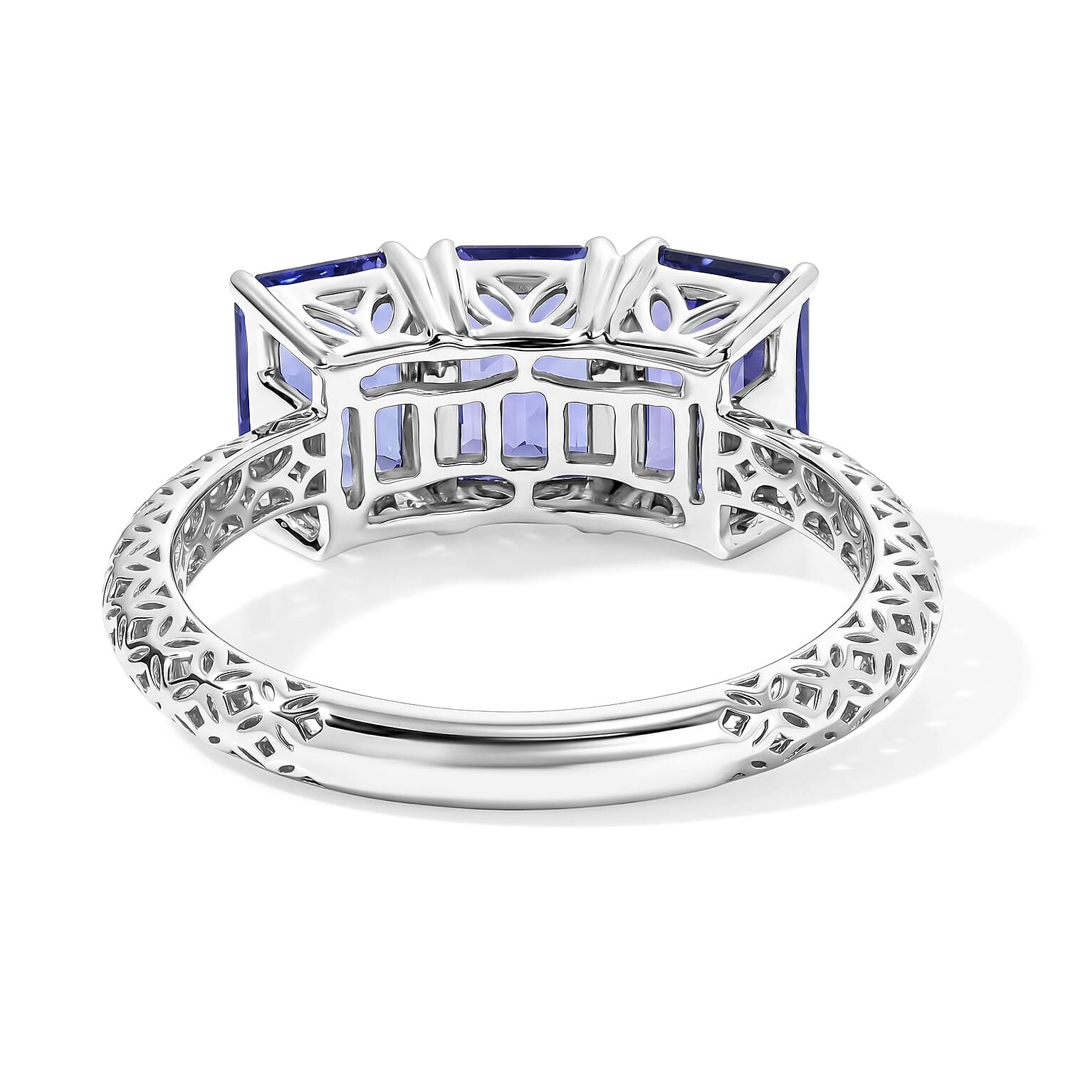 SGL Certified Premium Tanzanite 3.15 ctw 3 Stone Ring in 10K White Gold (Size 6.0)