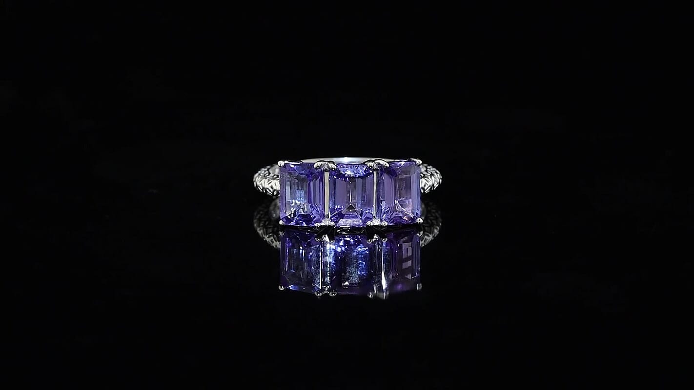 SGL Certified 10K White Gold Premium Tanzanite 3 Stone Ring (Size 10.0) 3.15 ctw