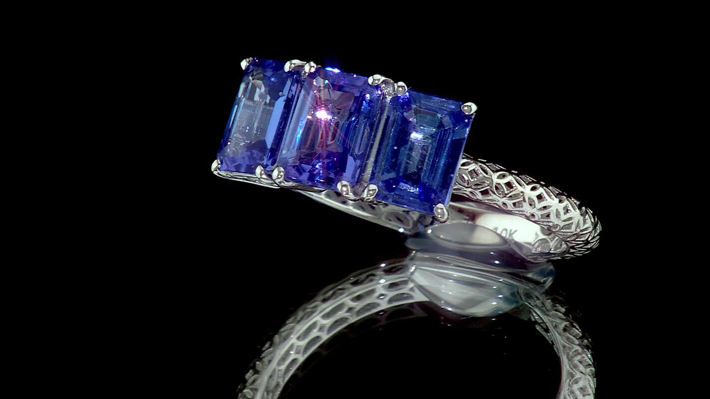 SGL Certified 10K White Gold Premium Tanzanite 3 Stone Ring (Size 10.0) 3.15 ctw