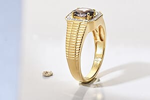 D'Joy Premium Platinum Spinel, Moissanite Men's Ring in 18K Vermeil YG Over Sterling Silver (Size 10.0) 1.40 ctw