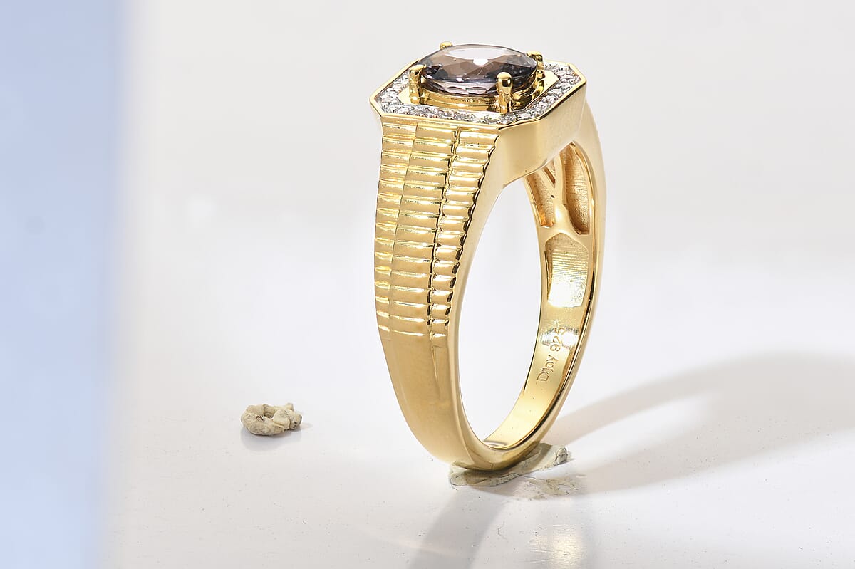 D'Joy Premium Platinum Spinel, Moissanite Men's Ring in 18K Vermeil YG Over Sterling Silver (Size 10.0) 1.40 ctw image number 2