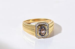 D'Joy Premium Platinum Spinel, Moissanite Men's Ring in 18K Vermeil YG Over Sterling Silver (Size 10.0) 1.40 ctw