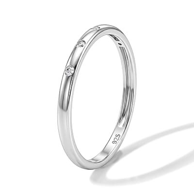 White Diamond 0.05 ctw Band Ring in Platinum Over Sterling Silver (Size 8.0)