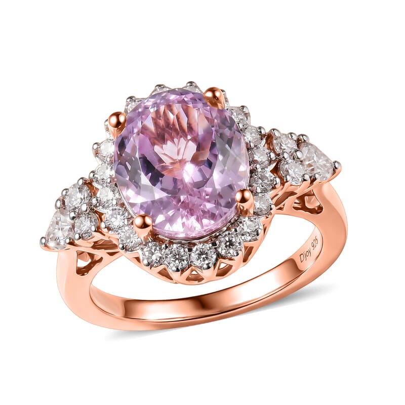 D'Joy Premium Martha Rocha Kunzite and Moissanite 5.35 ctw Ring in 18K Vermeil Rose Gold Over Sterling Silver (Size 6.0)