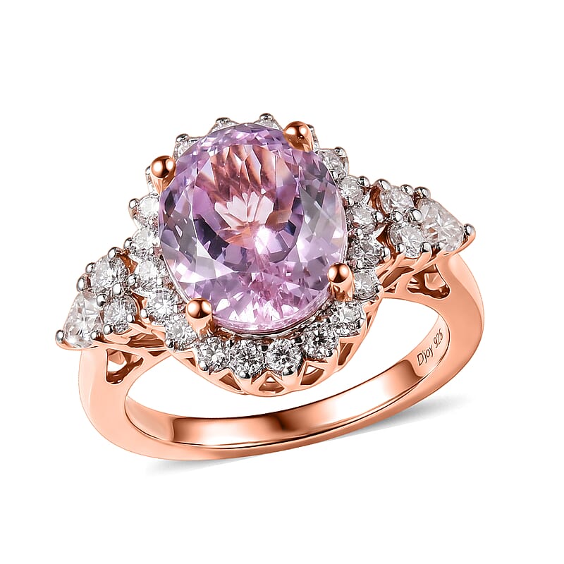 D'Joy Premium Martha Rocha Kunzite and Moissanite 5.35 ctw Ring in 18K Vermeil Rose Gold Over Sterling Silver (Size 6.0)