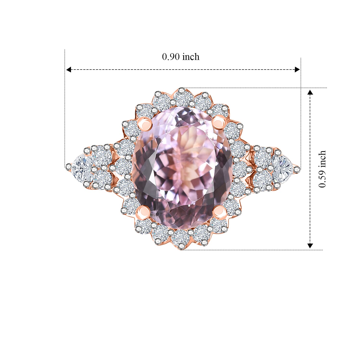 D'Joy Premium Martha Rocha Kunzite and Moissanite 5.35 ctw Ring in 18K Vermeil Rose Gold Over Sterling Silver (Size 6.0)