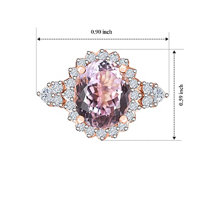 D'Joy Premium Martha Rocha Kunzite and Moissanite 5.35 ctw Ring in 18K Vermeil Rose Gold Over Sterling Silver (Size 6.0)
