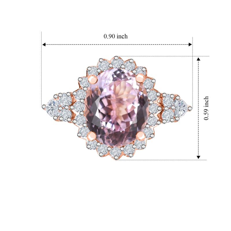 D'Joy Premium Martha Rocha Kunzite and Moissanite 5.35 ctw Ring in 18K Vermeil Rose Gold Over Sterling Silver (Size 6.0)