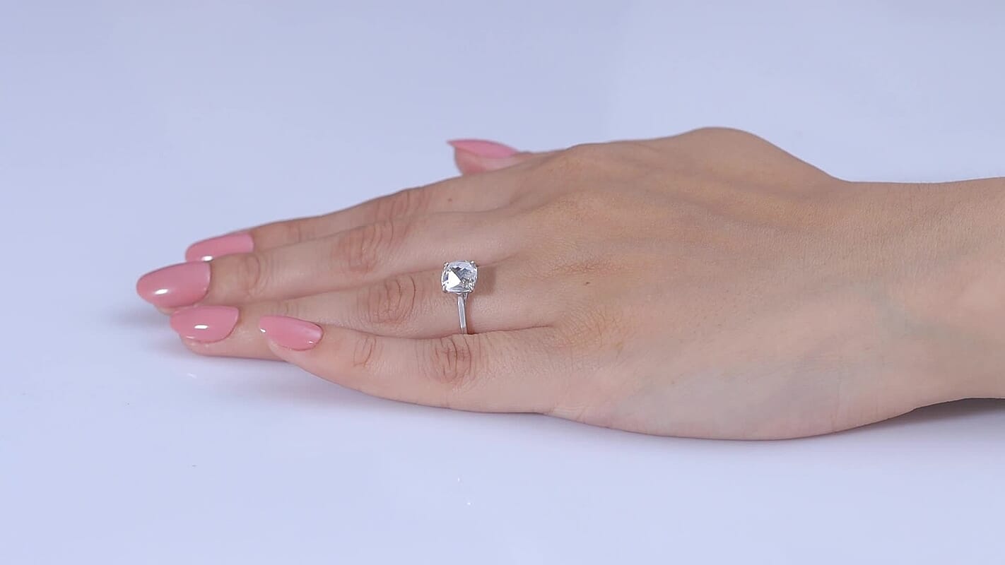 D''Joy White Swarovski Crystal Solitaire Ring in Platinum Over Sterling Silver (Size 6.0) 1.90 ctw