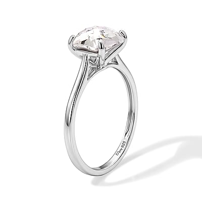 D'Joy White Swarovski Crystal 1.90 ctw Solitaire Ring in Platinum Over Sterling Silver (Size 6.0)