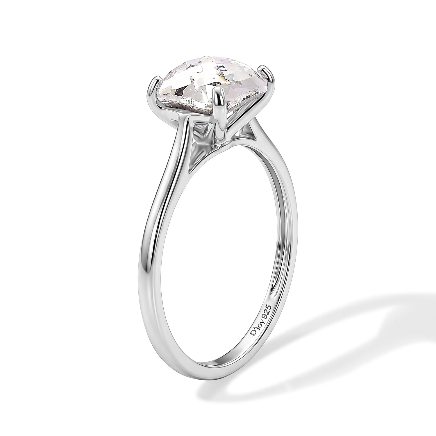 D'Joy White Swarovski Crystal 1.90 ctw Solitaire Ring in Platinum Over Sterling Silver (Size 7.0)