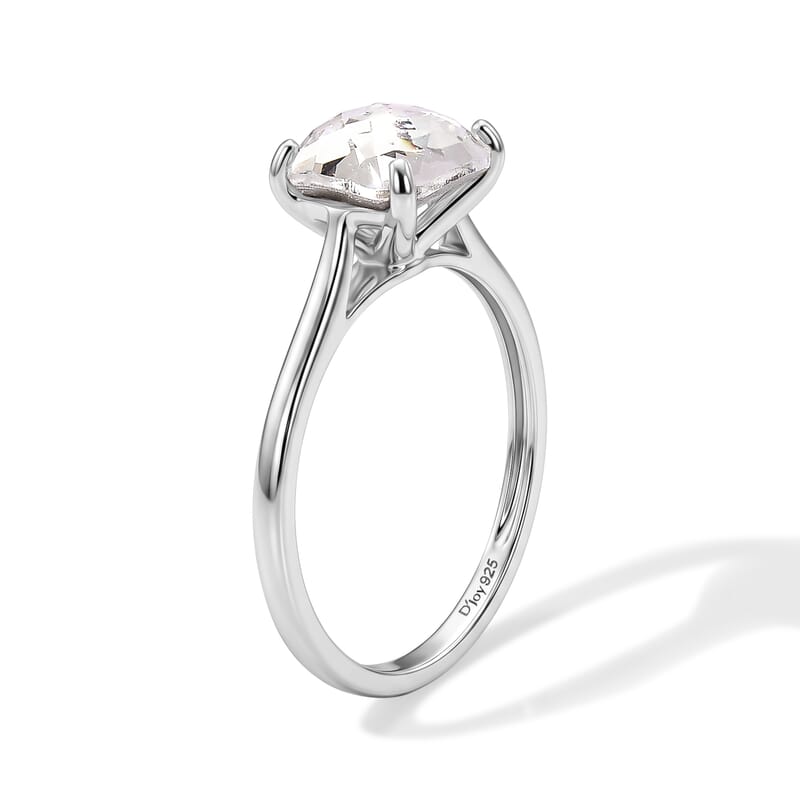 D'Joy White Swarovski Crystal 1.90 ctw Solitaire Ring in Platinum Over Sterling Silver (Size 7.0)