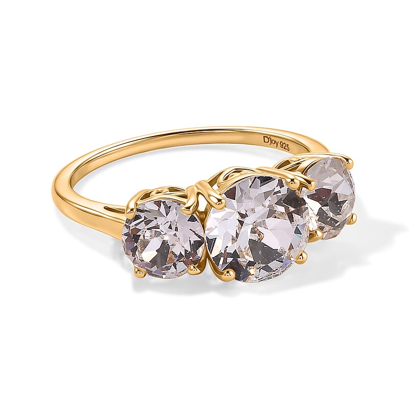 D'Joy White Swarovski Crystal 3.20 ctw 3 Stone Ring in 18K YG Plated Sterling Silver (Size 7.0)