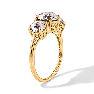 D'Joy White Swarovski Crystal 3.20 ctw 3 Stone Ring in 18K YG Plated Sterling Silver (Size 7.0)