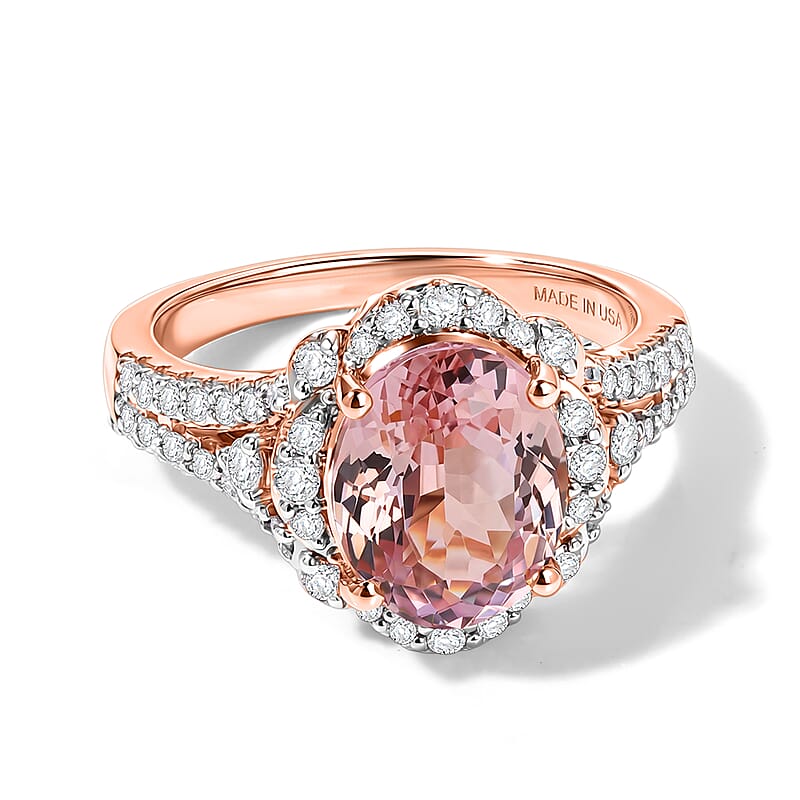 D'Joy Premium Martha Rocha Kunzite and Moissanite 4.00 ctw Ring in 18K Vermeil Rose Gold Over Sterling Silver (Size 6.0)