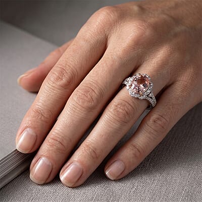 D'Joy Premium Martha Rocha Kunzite and Moissanite 4.00 ctw Ring in 18K Vermeil Rose Gold Over Sterling Silver (Size 6.0)