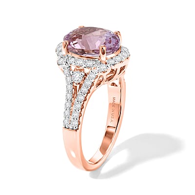 D'Joy Premium Martha Rocha Kunzite and Moissanite 4.00 ctw Ring in 18K Vermeil Rose Gold Over Sterling Silver (Size 6.0)