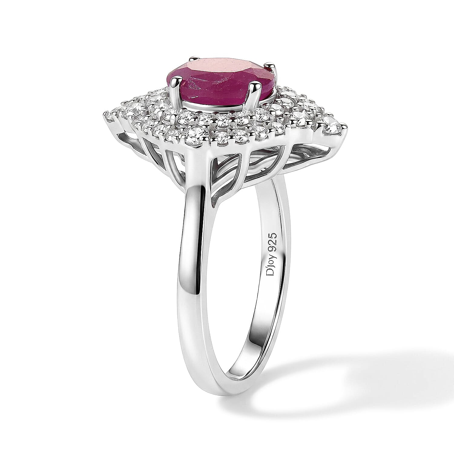 D'Joy Premium Ruby, Moissanite Ring in Rhodium Over Sterling Silver (Size 5.0) 2.35 ctw