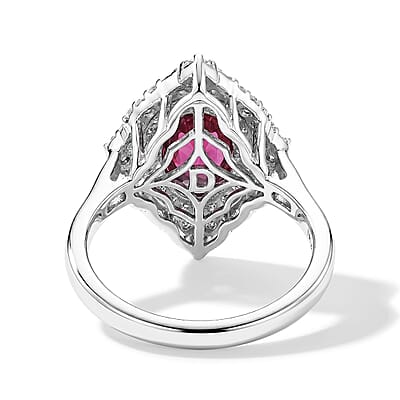 D'Joy Premium Ruby, Moissanite Ring in Rhodium Over Sterling Silver (Size 5.0) 2.35 ctw