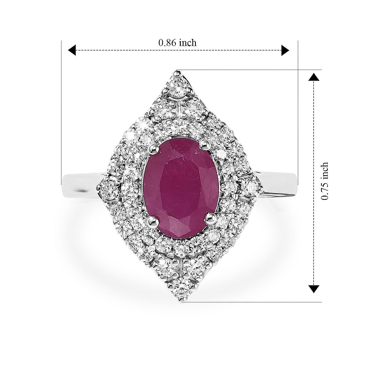 D'Joy Premium Ruby, Moissanite Ring in Rhodium Over Sterling Silver (Size 5.0) 2.35 ctw