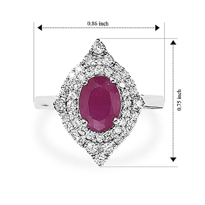 D'Joy Premium Ruby, Moissanite Ring in Rhodium Over Sterling Silver (Size 5.0) 2.35 ctw