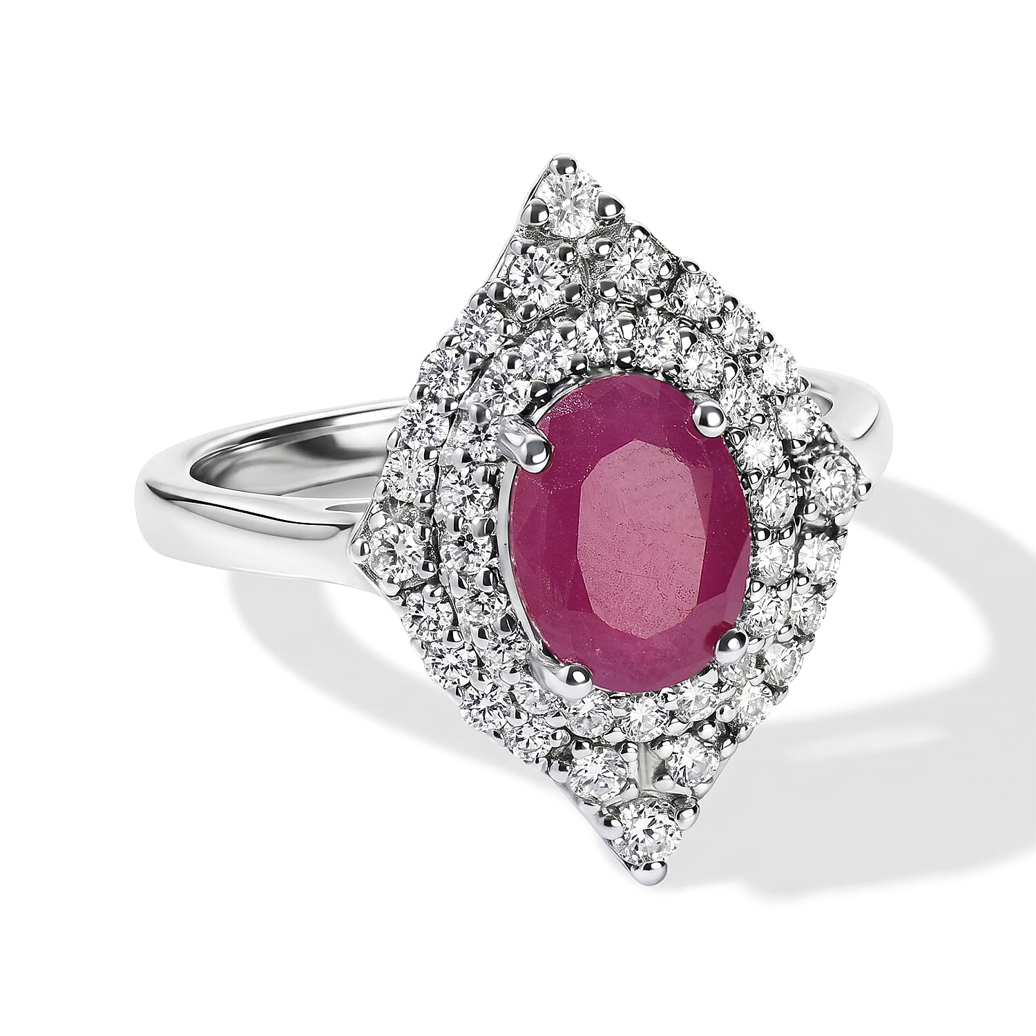 D'Joy Premium Ruby, Moissanite Ring in Rhodium Over Sterling Silver (Size 10.0) 2.35 ctw 8643786