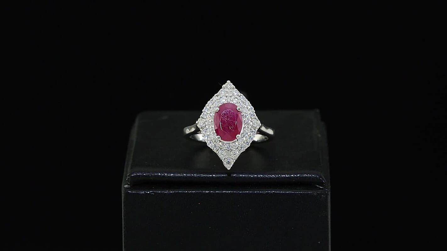 D'Joy Premium Ruby, Moissanite Ring in Rhodium Over Sterling Silver (Size 10.0) 2.35 ctw 8643786