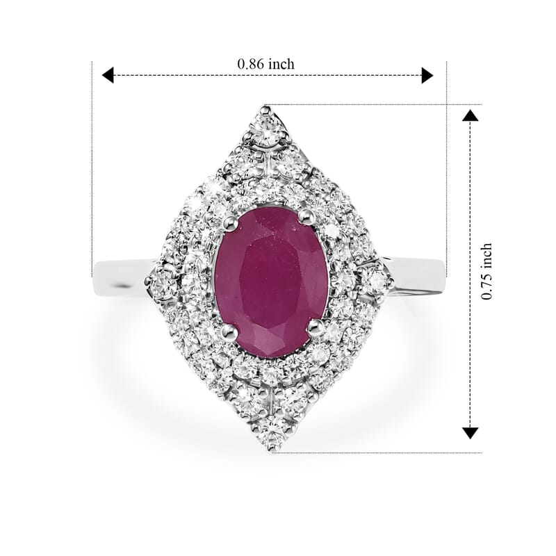 D'Joy Premium Ruby and Moissanite 2.35 ctw Ring in Rhodium Over Sterling Silver (Size 6.0)