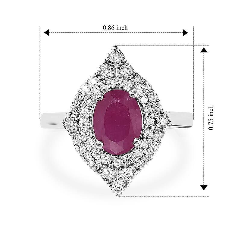 D'Joy Premium Ruby and Moissanite 2.35 ctw Ring in Rhodium Over Sterling Silver (Size 6.0)