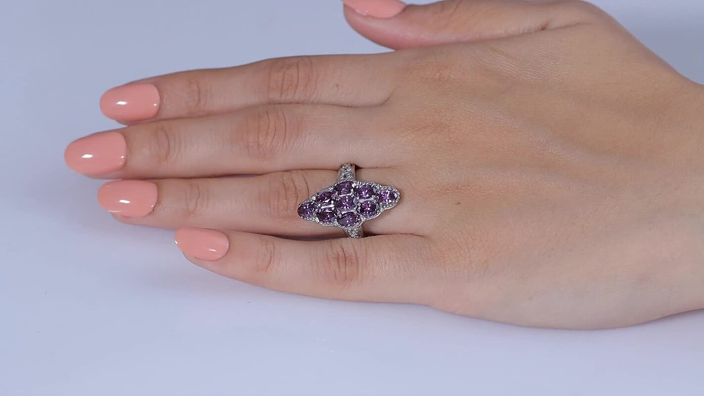 EverTrue Simulated Amethyst Color Diamond Elongated Ring in Stainless Steel (Size 10.0) 6.85 ctw
