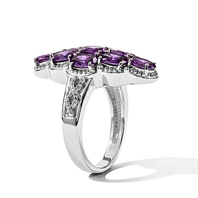 EverTrue Simulated Amethyst Color Diamond 6.85 ctw Elongated Ring in Stainless Steel (Size 5.0)