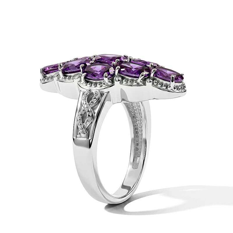 EverTrue Simulated Amethyst Color Diamond 6.85 ctw Elongated Ring in Stainless Steel (Size 5.0)