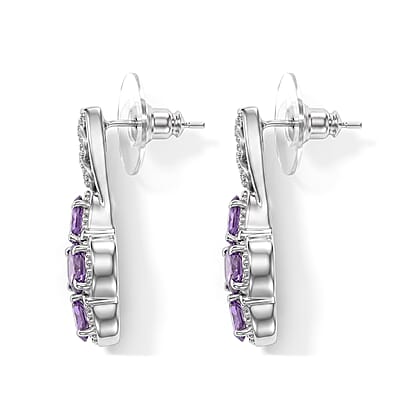 EverTrue Simulated Amethyst Color Diamond Hoop Earrings in Stainless Steel