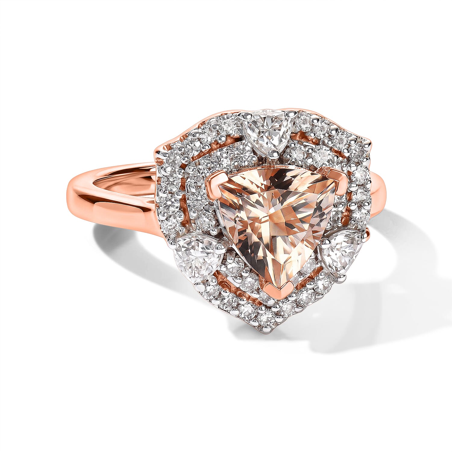 D'Joy Premium Marropino Morganite and Moissanite 1.75 ctw Ring in 18K Vermeil Rose Gold Over Sterling Silver (Size 7.0)