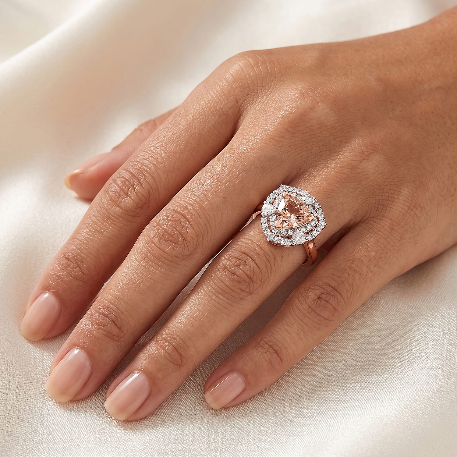 D'Joy Premium Marropino Morganite and Moissanite 1.75 ctw Ring in 18K Vermeil Rose Gold Over Sterling Silver (Size 7.0)