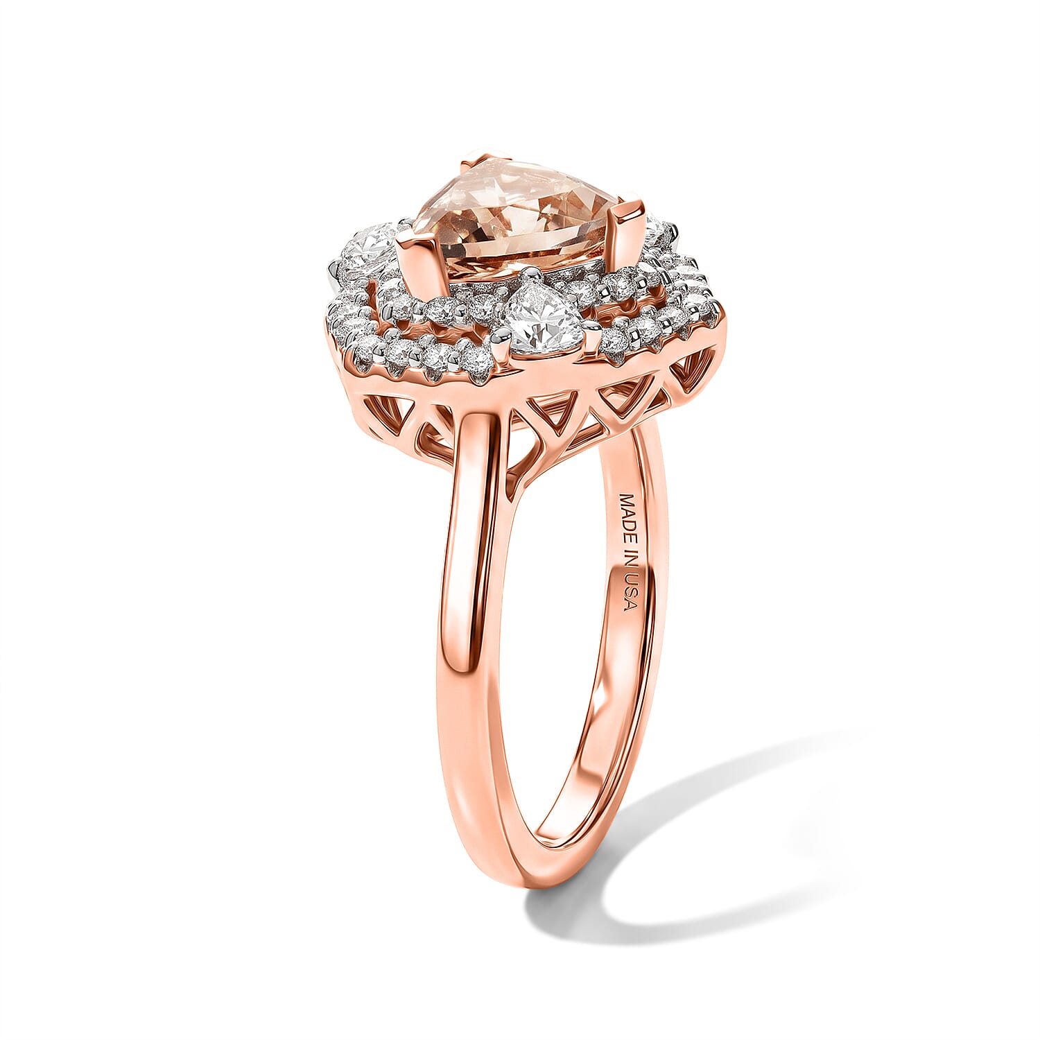 D'Joy Premium Marropino Morganite and Moissanite 1.75 ctw Ring in 18K Vermeil Rose Gold Over Sterling Silver (Size 7.0)