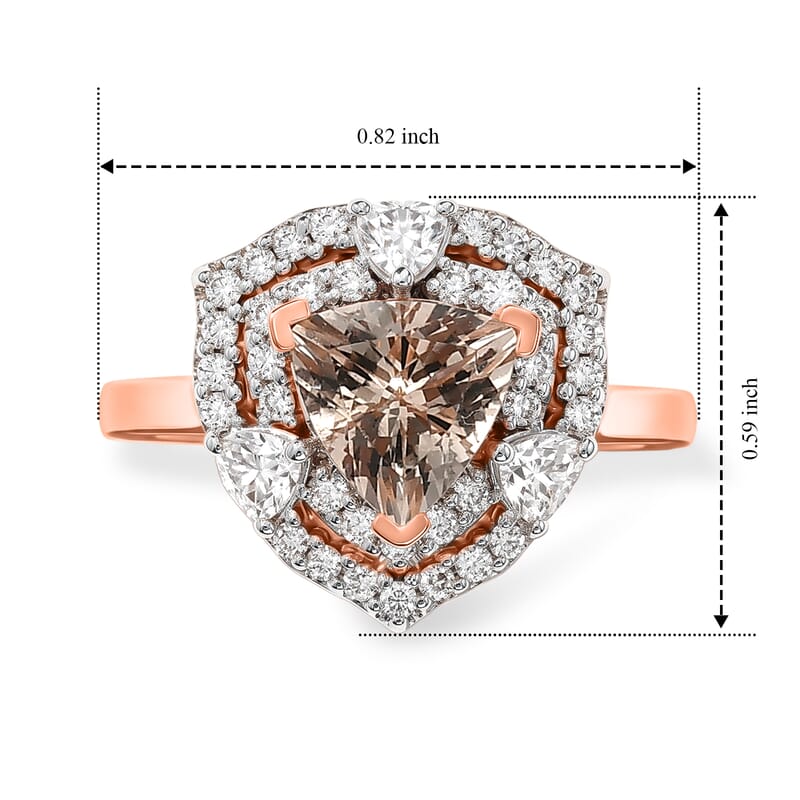 D'Joy Premium Marropino Morganite and Moissanite 1.75 ctw Ring in 18K Vermeil Rose Gold Over Sterling Silver (Size 7.0)