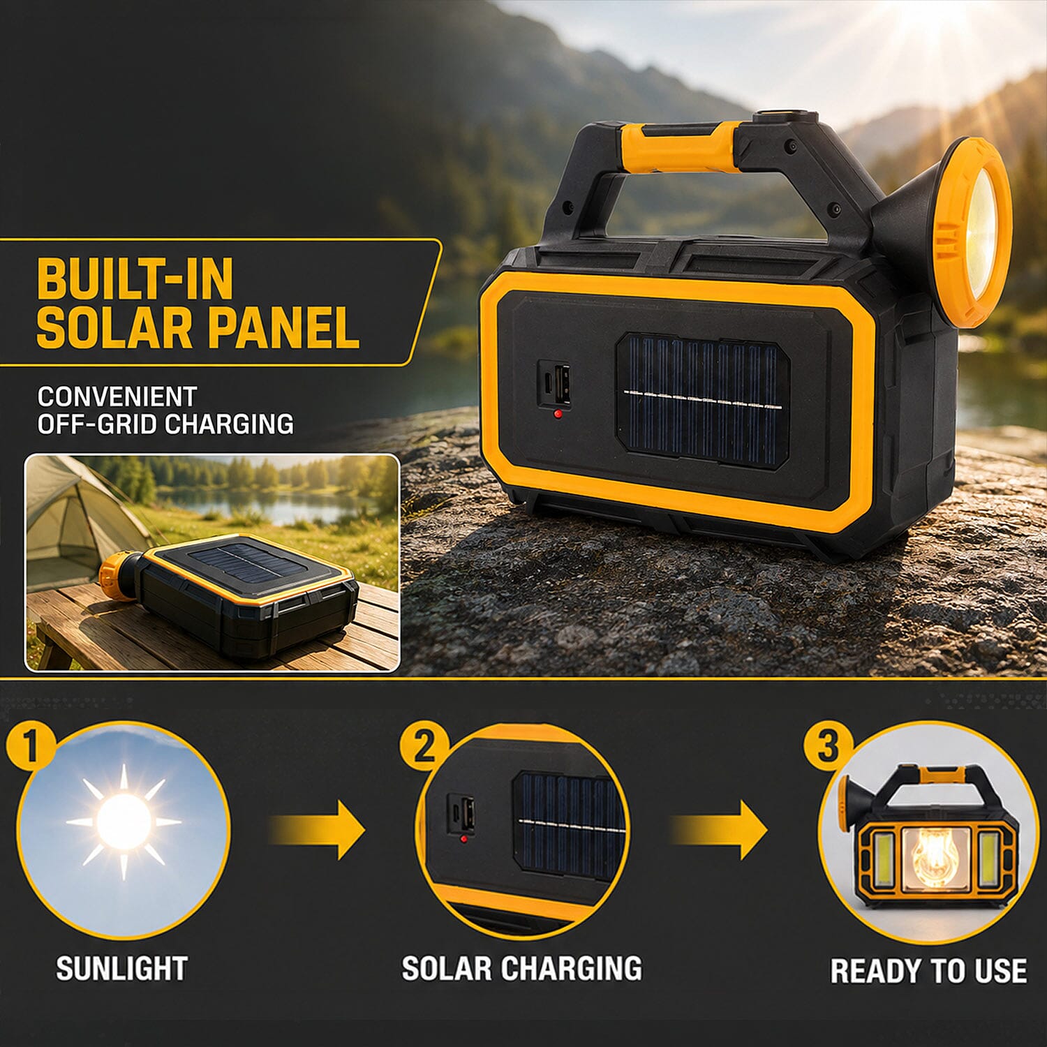 Livmore Yellow 18mAh Powered Solar Flashlight