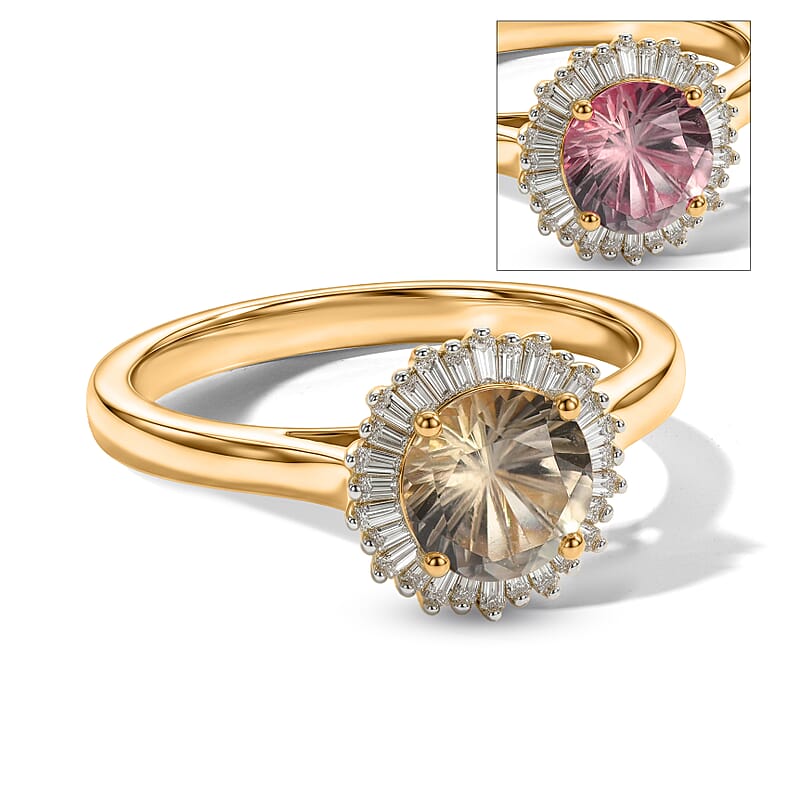D'Joy Hanabi Cut AAA Turkizite and Diamond I2 1.75 ctw Starburst Halo Ring in 18K Vermeil YG Over Sterling Silver (Size 6.0)