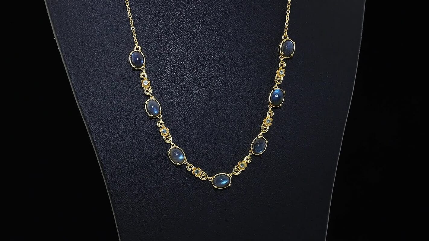 EverTrue Malagasy Labradorite, Apatite Station Necklace (18 Inches) in 18K YG Plated 6.00 ctw
