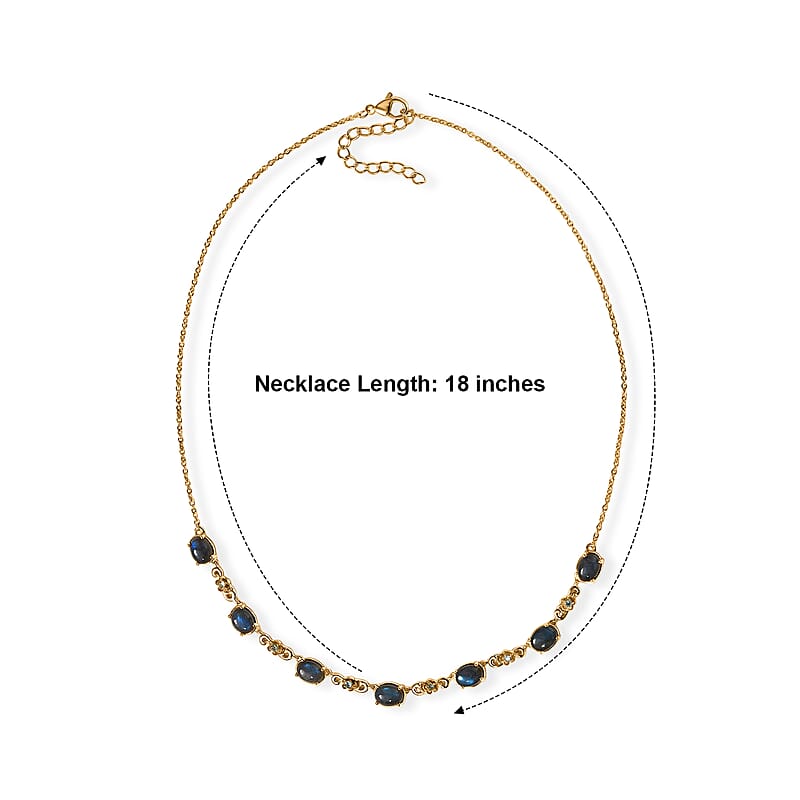 EverTrue Malagasy Labradorite and Apatite 6.00 ctw Station Necklace (18 Inches) in 18K YG Plated